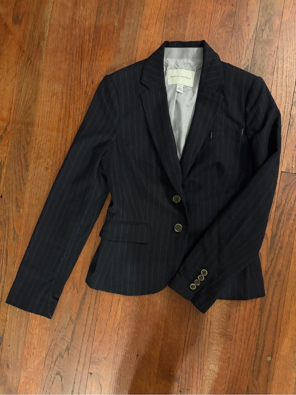 Banana Republic Women's Dark Navy Pinstripe Single-Breasted Blazer